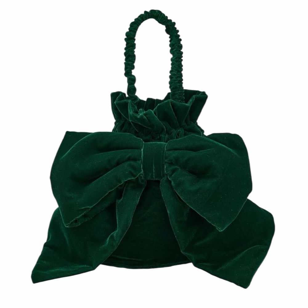 Free People Emerald Dark Green Belle Velvet Bow Drawstring Handbag